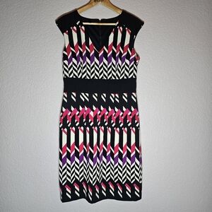 Women's Cap Sleeve Dress Sheath black white purple pink back zip Sz 10